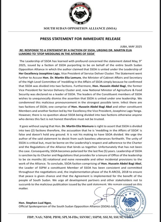 SSOA Hussein Abdelbagi Faction Responds to Interference Claims by Dr Martin Elia 2 image